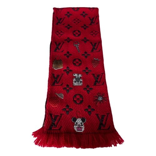 Pre-owned Louis Vuitton Logomania Wool Scarf In Red