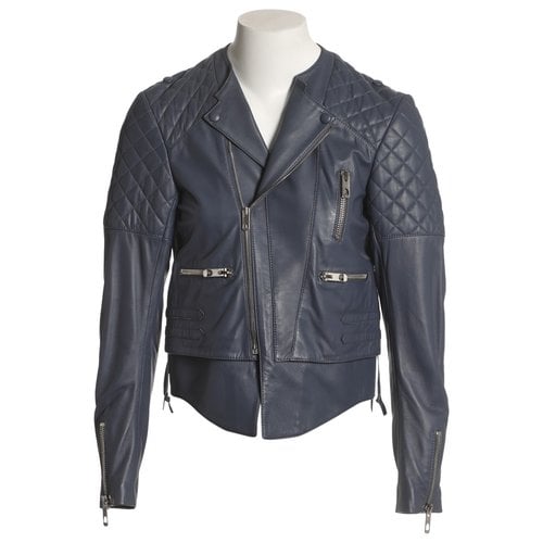 Pre-owned Balenciaga Leather Biker Jacket In Blue