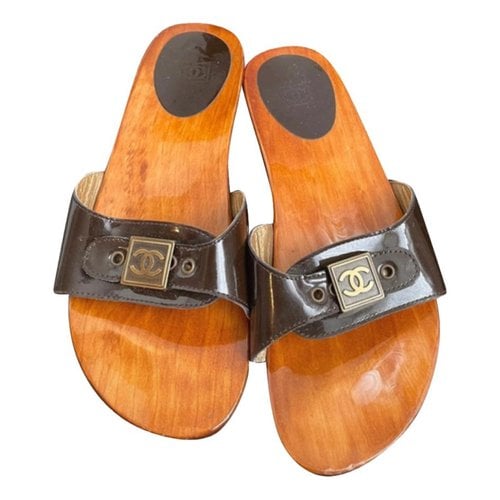 Pre-owned Chanel Vegan Leather Mules & Clogs In Brown