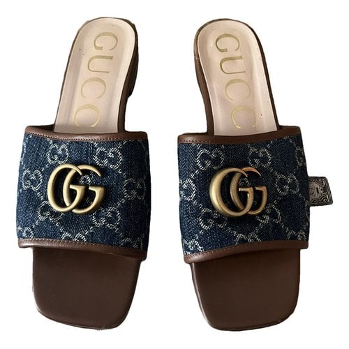 Pre-owned Gucci Marmont Cloth Mules In Blue