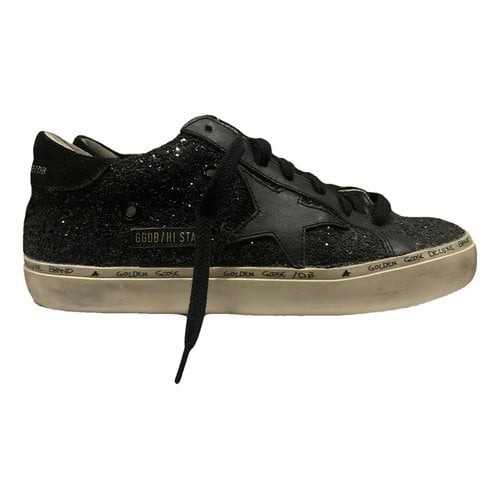 Pre-owned Golden Goose Hi Star Leather Trainers In Black