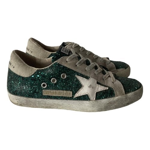 Pre-owned Golden Goose Superstar Glitter Trainers In Green