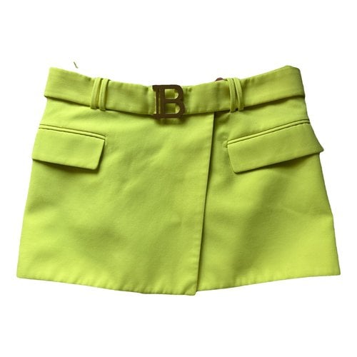 Pre-owned Balmain Wool Mini Skirt In Yellow