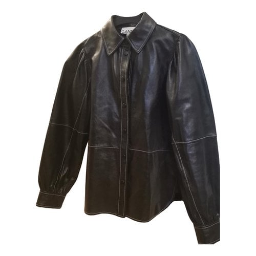 Pre-owned Ganni Fall Winter 2019 Leather Biker Jacket In Black