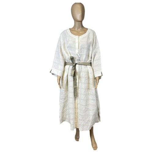 Pre-owned Marina Rinaldi Linen Mid-length Dress In White