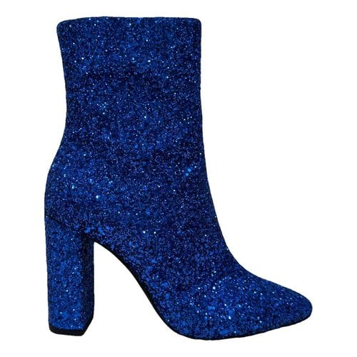 Pre-owned Saint Laurent Lou Glitter Boots In Blue