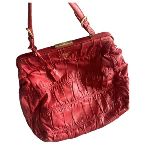 Pre-owned Prada Bibliothã¨que Leather Tote In Red