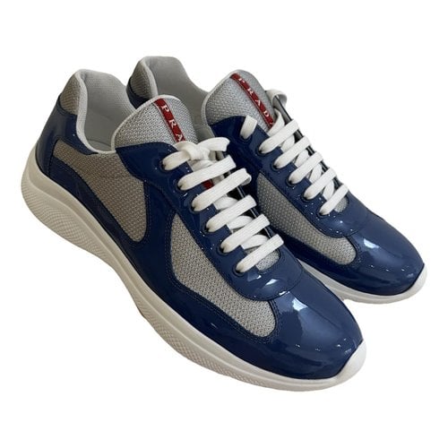 Pre-owned Prada Patent Leather Low Trainers In Blue