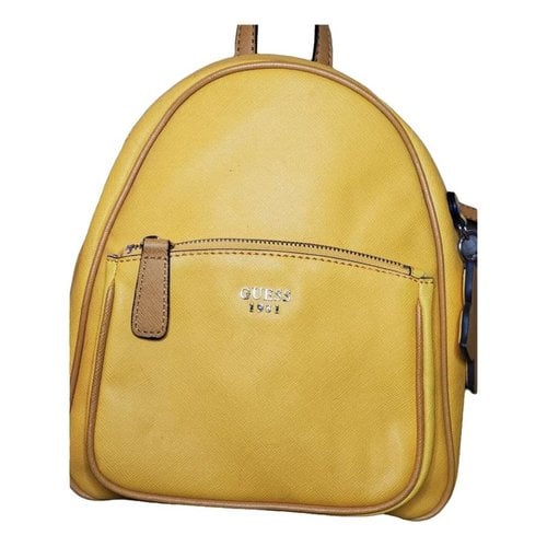 Pre-owned Guess Leather Backpack In Yellow