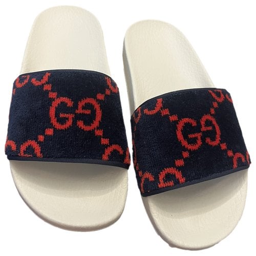 Pre-owned Gucci Velvet Mules In Navy