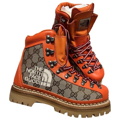 Pre-owned The North Face X Gucci Leather Biker Boots In Orange