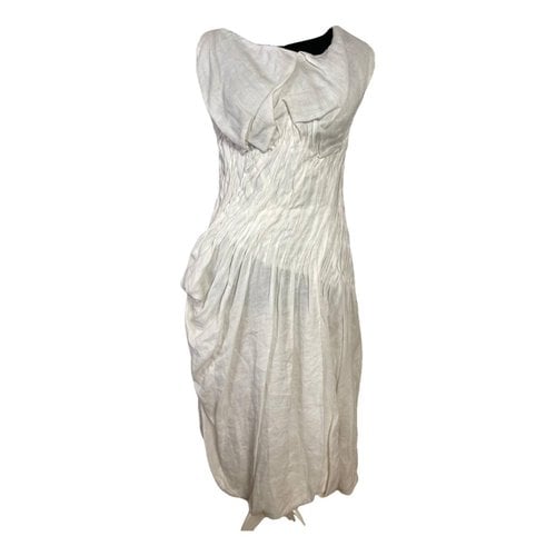 Pre-owned Bottega Veneta Linen Mid-length Dress In White