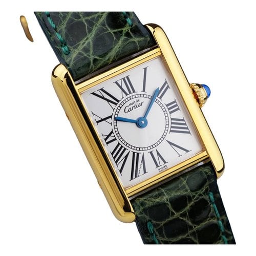 Pre-owned Cartier Tank Must Silver Gilt Watch In Green