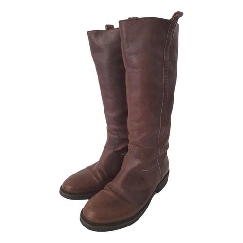 Pre-owned Femme Leather Biker Boots In Brown