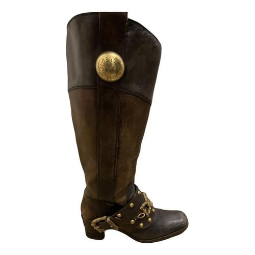 Pre-owned Dolce & Gabbana Leather Biker Boots In Brown