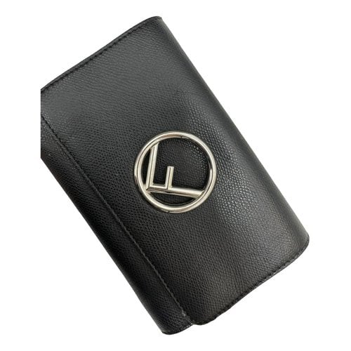 Pre-owned Fendi Kan I Logo Leather Clutch Bag In Black