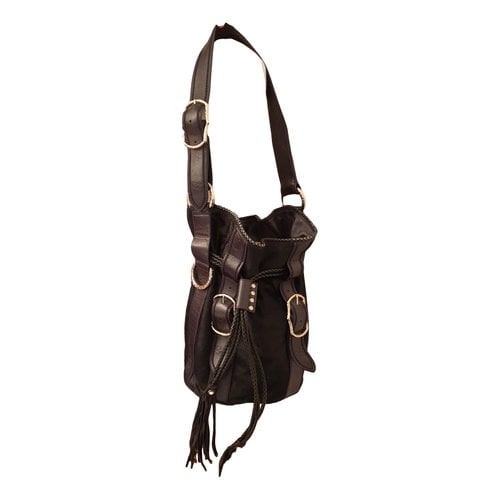 Pre-owned Lancel Elsa Sellier Leather Crossbody Bag In Black