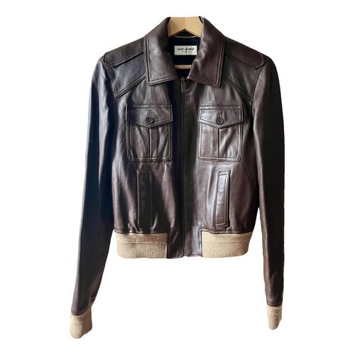 Pre-owned Saint Laurent Leather Biker Jacket In Brown