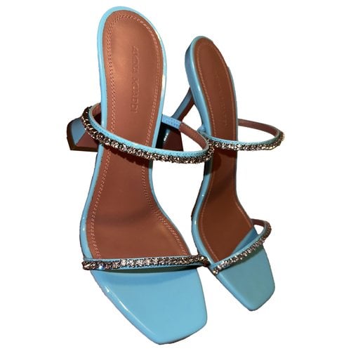 Pre-owned Amina Muaddi Gilda Leather Sandal In Blue