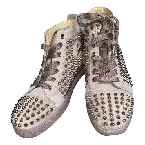 Pre-owned Christian Louboutin Lou Spikes Trainers In Beige