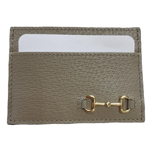 Pre-owned Gucci Horsebit 1955 Leather Card Wallet In Beige