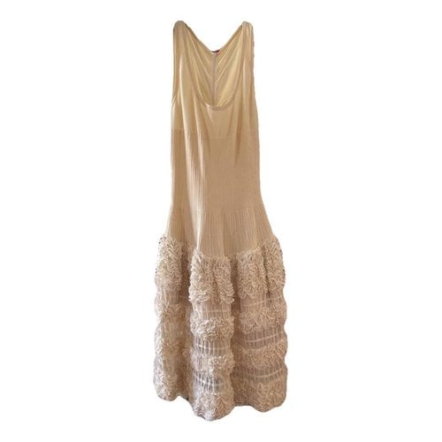 Pre-owned Alaïa Silk Mid-length Dress In Beige