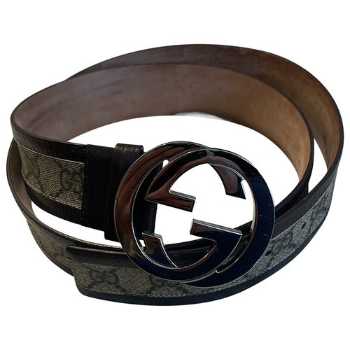 Pre-owned Gucci Gg Buckle Leather Belt In Brown