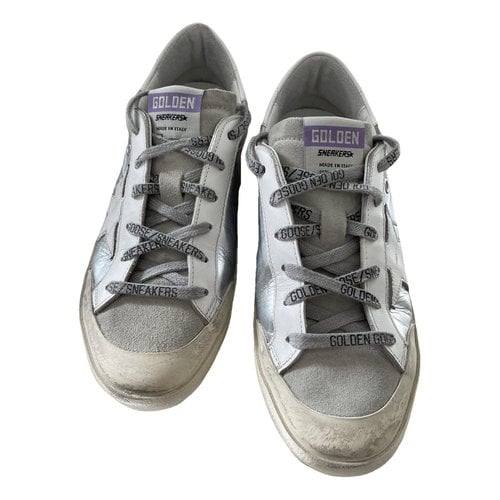 Pre-owned Golden Goose Superstar Leather Trainers In Silver