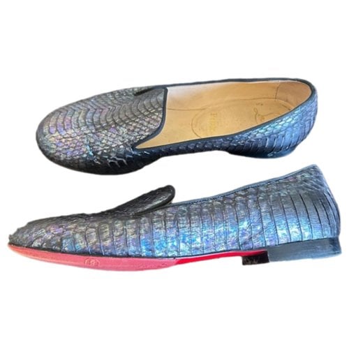 Pre-owned Christian Louboutin Python Flats In Blue