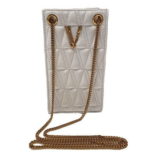 Pre-owned Versace Virtus Leather Crossbody Bag In White