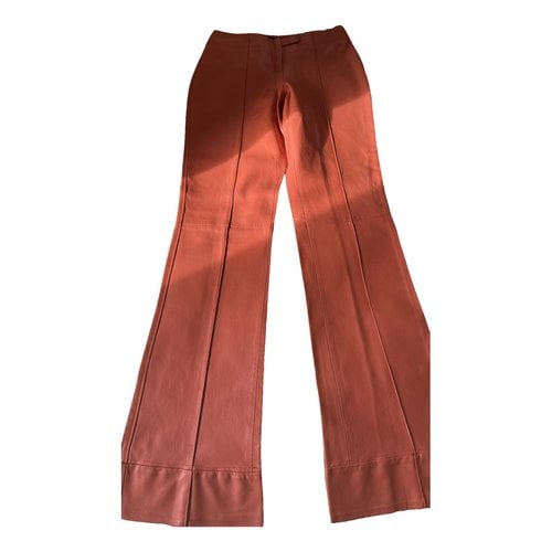Pre-owned Fendi Leather Large Pants In Orange