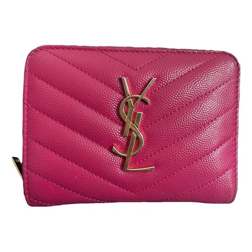 Pre-owned Saint Laurent Leather Card Wallet In Pink