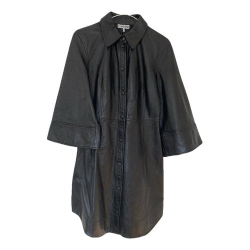 Pre-owned Ganni Leather Mini Dress In Black