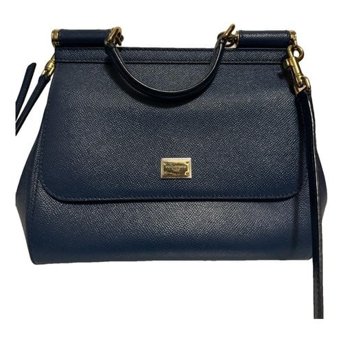 Pre-owned Dolce & Gabbana Sicily Leather Handbag In Blue