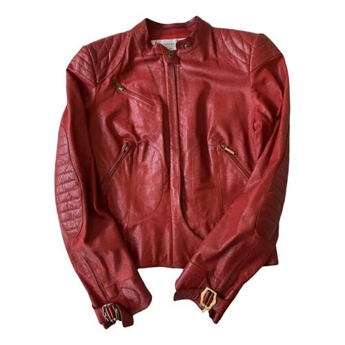 Pre-owned Dior Leather Biker Jacket In Red