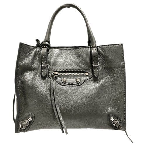 Pre-owned Balenciaga Papier Leather Tote In Grey