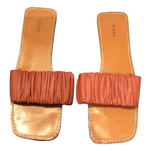 Pre-owned Staud Leather Mules In Brown