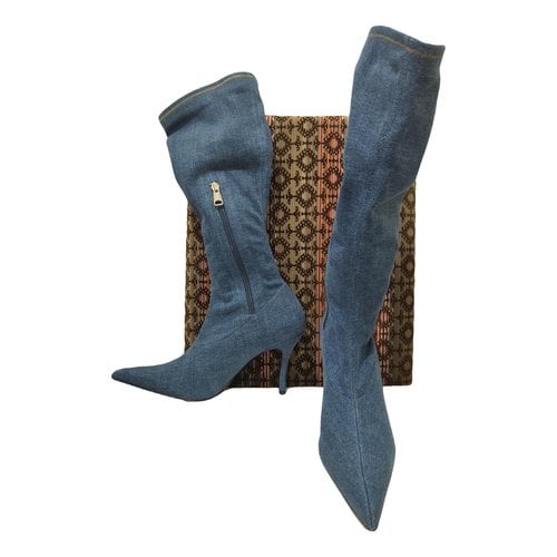 Pre-owned Diesel Cloth Ankle Boots In Turquoise