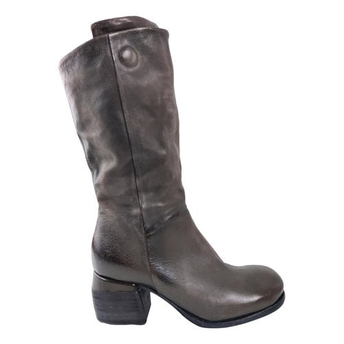 Pre-owned As98 Leather Biker Boots In Brown