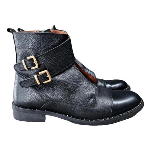 Pre-owned Mos Mosh Leather Biker Boots In Black