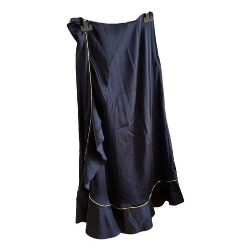 Pre-owned Ganni Silk Mid-length Skirt In Navy