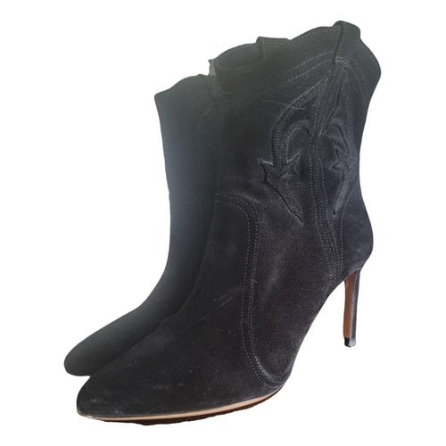 Pre-owned Ba&sh Caitlin Western Boots In Black