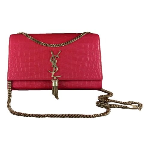 Pre-owned Saint Laurent Pompom Kate Leather Crossbody Bag In Pink
