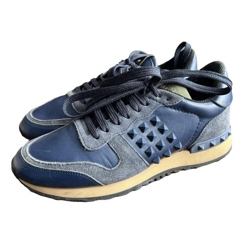 Pre-owned Valentino Garavani Rockrunner Leather Trainers In Blue