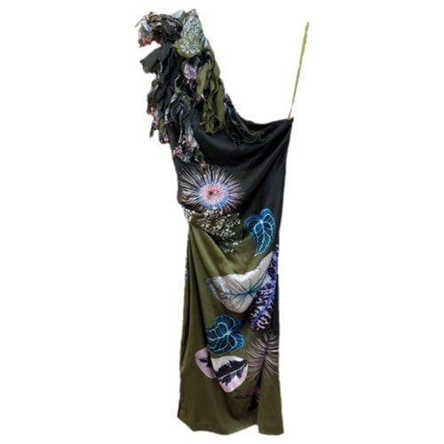 Pre-owned Roberto Cavalli Silk Mid-length Dress In Green