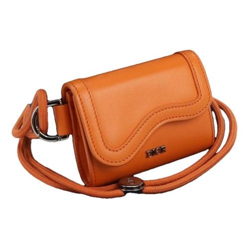 Pre-owned Dior Saddle Leather Card Wallet In Orange