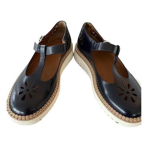 Pre-owned Chloé Leather Flats In Navy