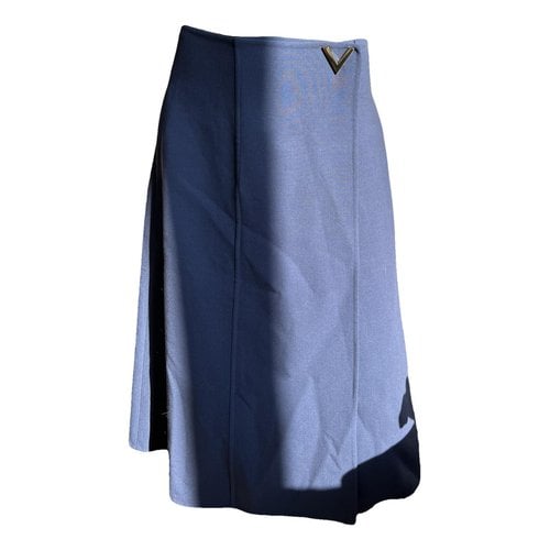 Pre-owned Valentino Vlogo Wool Mid-length Skirt In Blue