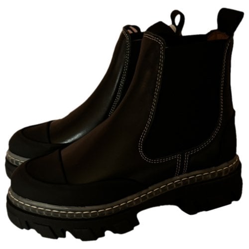 Pre-owned Ganni Leather Boots In Black