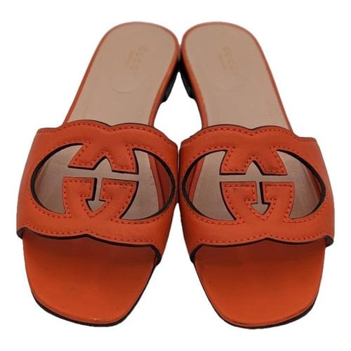 Pre-owned Gucci Double G Leather Sandal In Orange